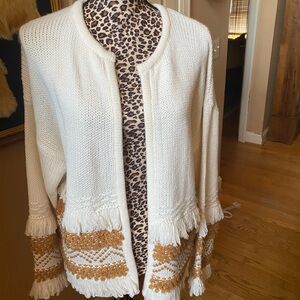 Wonderly Cream and Tan Fringed Cardigan